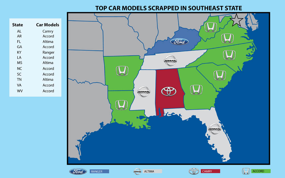 USA-Car-Brand-map-2021-SOUTHEAST_1 Top Junked Car by Southeastern States in 2021