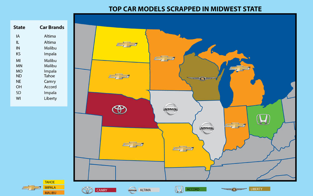 USA-Car-Model-map-MIDWEST_1 Top Junked Car by Midwest States in 2021